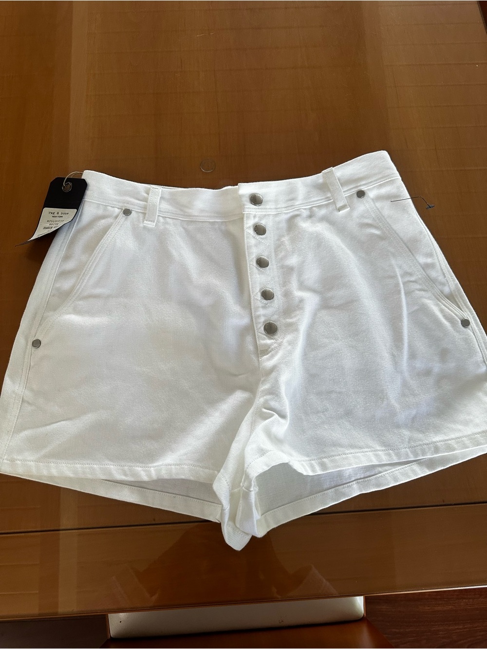rag & bone White High-Waist Button-Front Women's Shorts